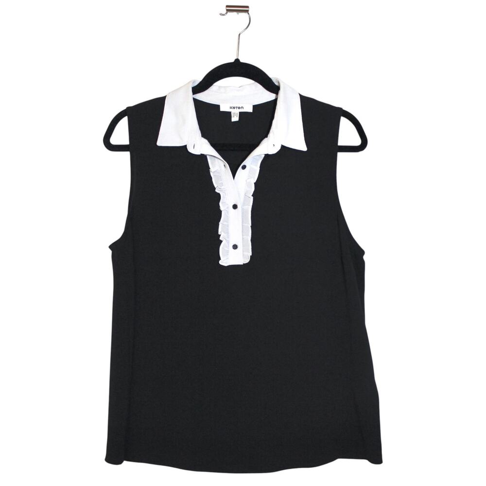KOTON Black and White Ruffled Tank Top Size Medium